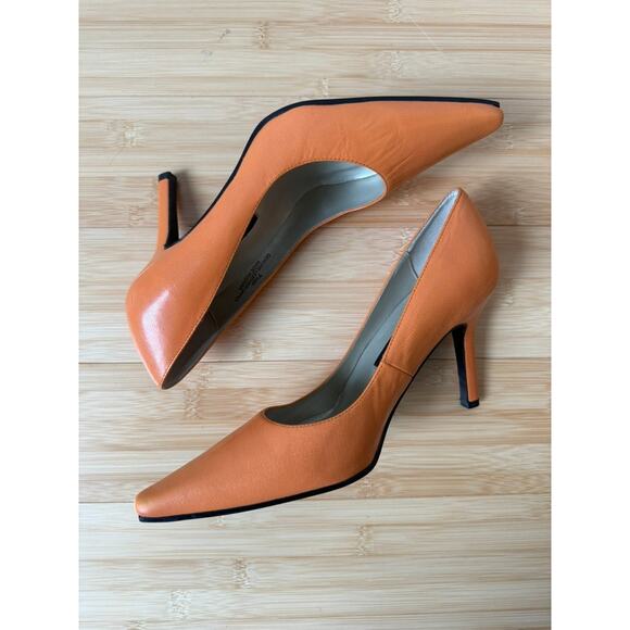 CF BY FALCHI CARLOS FALCHI ORANGE LEATHER PUMPS POINTED TOE HEELS SIZE 7.5 - Picture 4 of 9